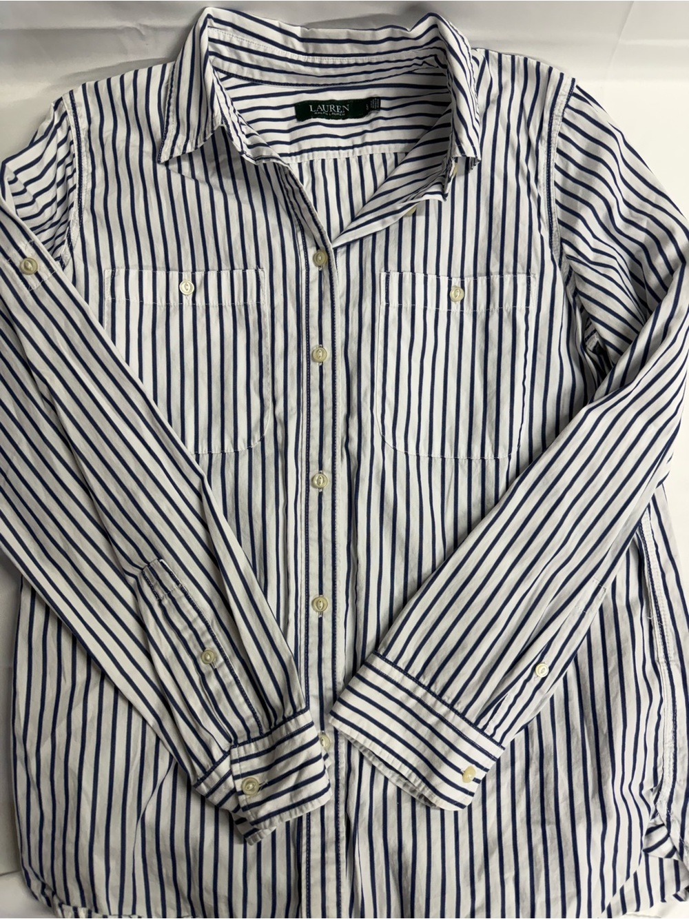 Ralph Lauren Navy and White Vertical Stripe Button-Down Shirt lg